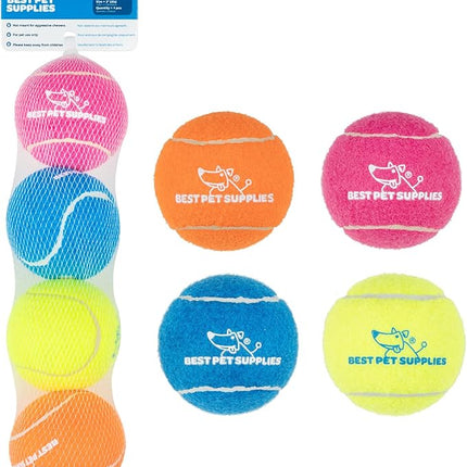 Best Pet Supplies Interactive Squeaky Dog Chew Toy, Ideal Dog Toys for Chewers, Small, Medium & Large Dogs, and Fetch Lovers - Tennis (Assorted Color), Large (Pack of 4)