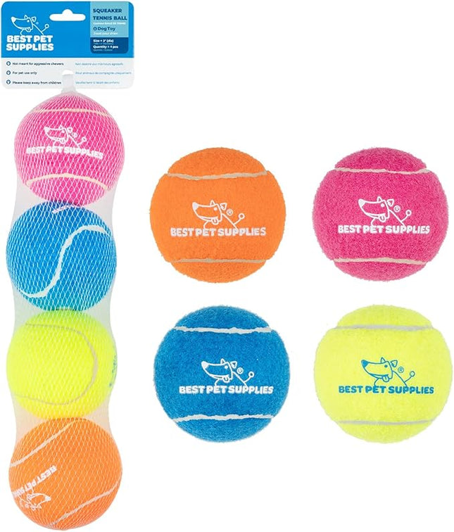 Best Pet Supplies Interactive Squeaky Dog Chew Toy, Ideal Dog Toys for Chewers, Small, Medium & Large Dogs, and Fetch Lovers - Tennis (Assorted Color), Large (Pack of 4)