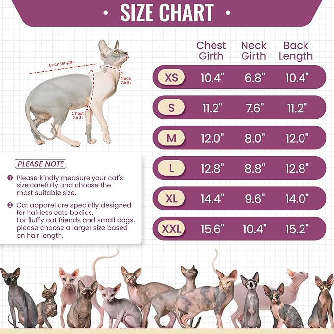 DENTRUN Sphynx Hairless Cats Shirt Pullover Kitten T-Shirts, Breathable Cat Wear Turtleneck Sweater Adorable Cat's Clothes Vest Pajamas Jumpsuit