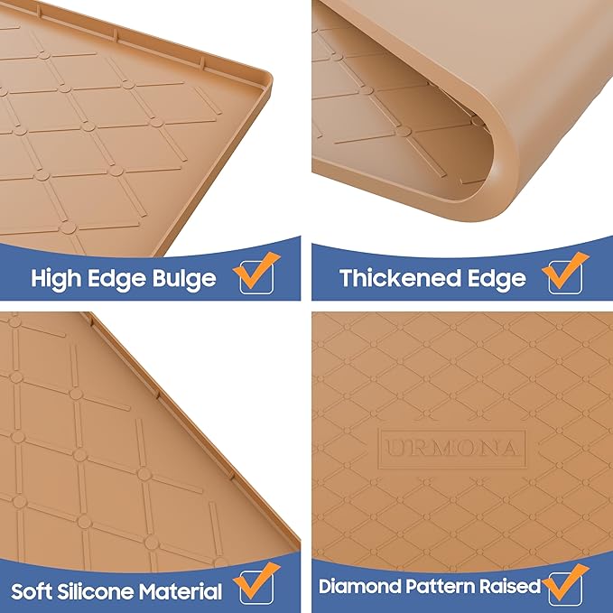 URMONA Large Dog Food Mat, 40" x 22" Waterproof Dog Cat Mat with Raised Edges, Silicone Pet Mat, Protects Floors, Easy to Clean