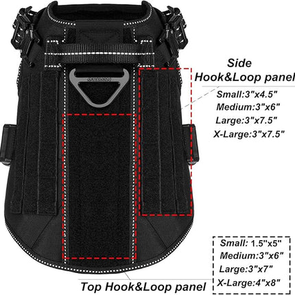 ICEFANG Tactical Dog Harness, Medium Size,2X Metal Buckle,Working Dog MOLLE Vest with Handle,No Pulling Front Leash Clip,Hook and Loop Panel (Black,M (Pack of 1))