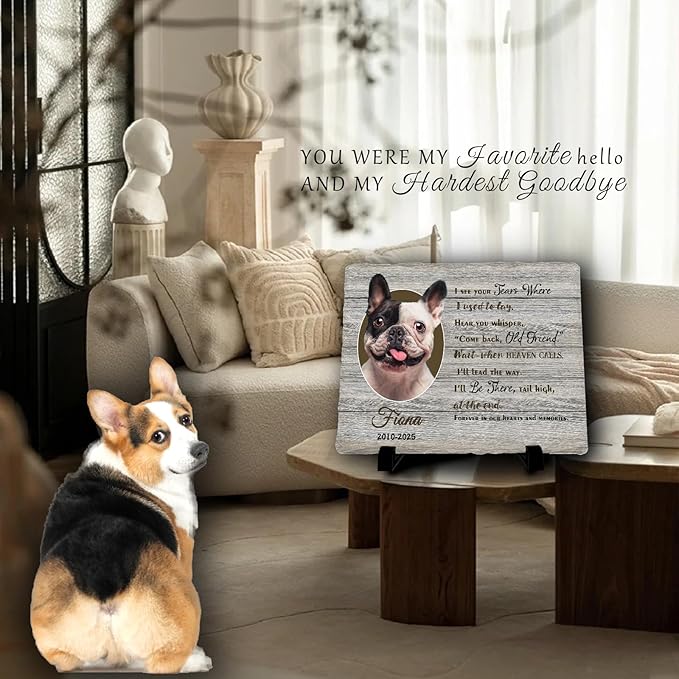 Personalized Pet Memorial Stone, Custom Dog Memorial Gifts for Loss of Dog with Photo Name Date, Dog Remembrance Gift, Loss of Dog Sympathy Gift for Dog Cat Lovers (Quote 17)