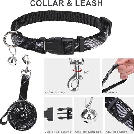 EXPAWLORER Classic Plaid Puppy Harness - Dog Collar and Leash - Soft Mesh Padded Adjustable Step in Small Dog Vest Harness No Pull, Reflective Escape Proof for Outdoor Walking, Black XXS