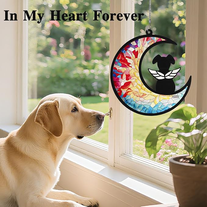 Dog Memorial Suncatcher, Dog Memorial Gifts for Loss of Dogs, Custom with Name Date Pet Sympathy Gifts for Grief Puppy Lovers, Personalized Pet Remembrance Ornaments for Window Hanging