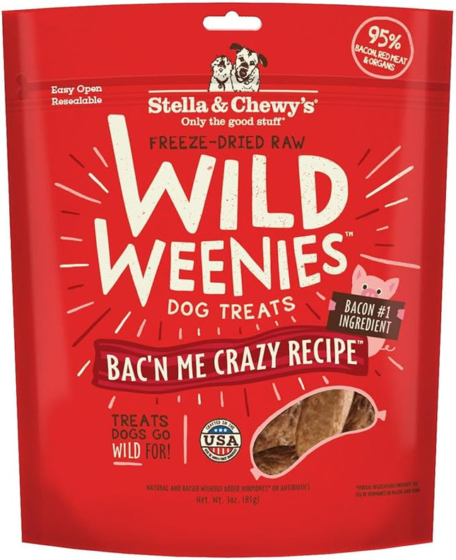 Stella & Chewy's Freeze-Dried Raw Wild Weenies Dog Treats - High-Protein Training Treats for Dogs & Puppies - All-Natural Bacon Recipe with 95% Meat & Organs - USA Made - 3 oz Bag