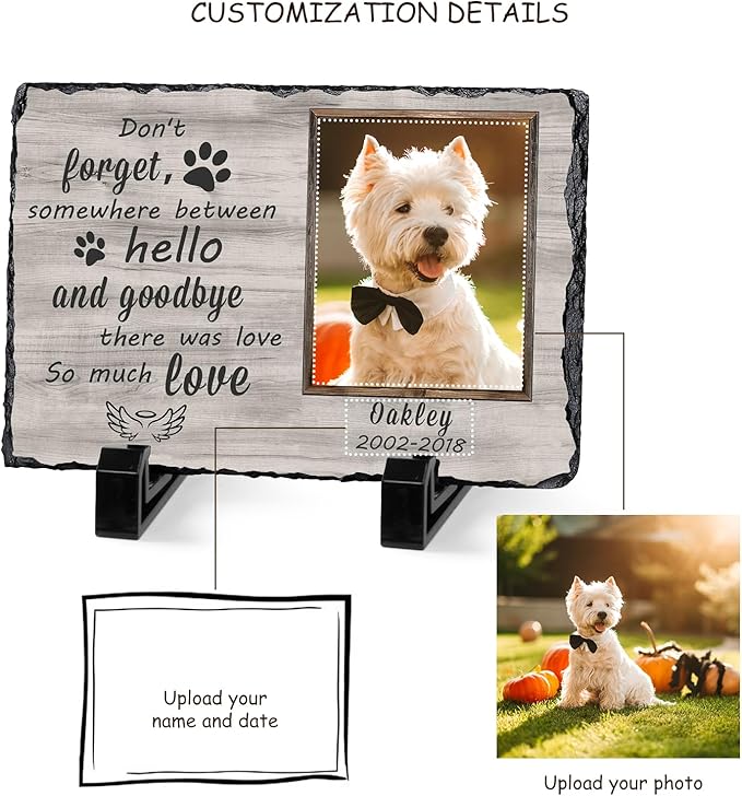 Dog Memorial Gifts for Loss of Dog or Cat, Personalized Dog Memorial Stone with Photo Name for Remembrance Cat Passing Gift for Pet Lovers (5.9INCH* 7.9INCH, style2)