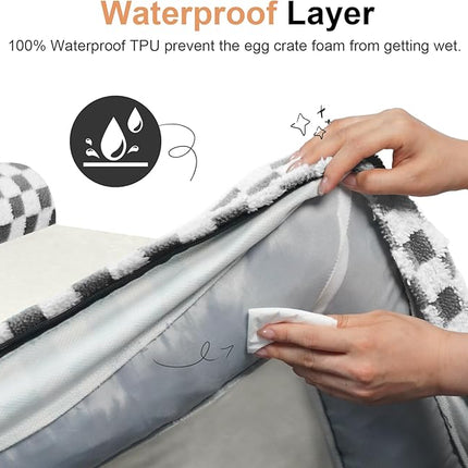 Large Dog Bed Orthopedic Washable: Beds Bolster XL Bed Big XLarge Dogs Egg Crate Foam Couch Sofa Waterproof with Removable Cover - Dark Grey Grid