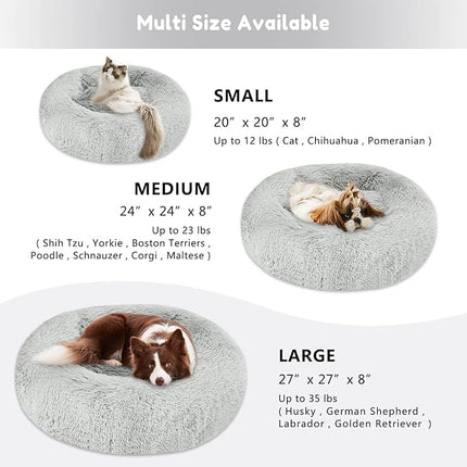 Calming Dog Bed & Cat Bed, Anti-Anxiety Donut Cuddler Beds, Cozy Soft Round Beds, Fluffy Faux Fur Plush Bed for Small Medium Dogs and Cats
