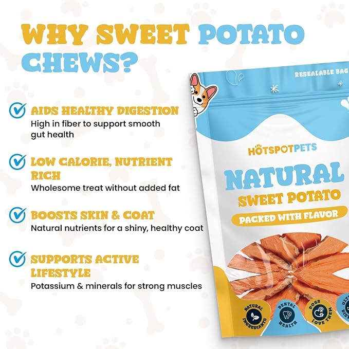 Sweet Potato Dog Treats (32 OZ) - Dehydrated All Natural, Rawhide Free, Grain-Free & High in Fiber- Ideal for Small to Large Dogs - Perfect Dog Chew for Training, or Treat