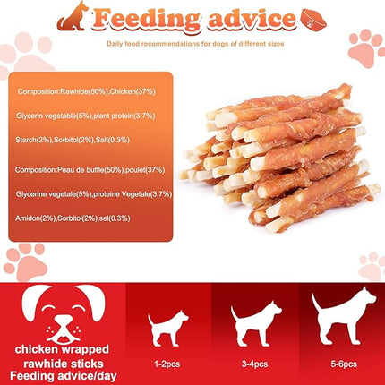 Puppy Training Snacks Dog Chews Treats Chicken Wrapped White Rawhide Sticks 1lb
