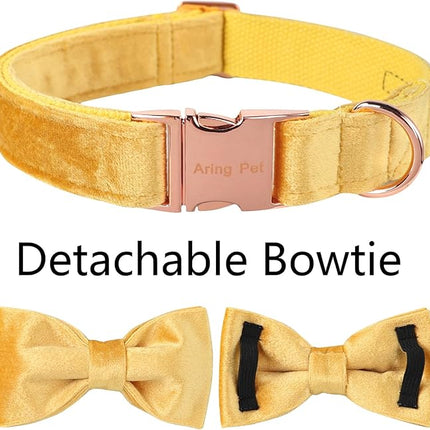 ARING PET Bowtie Dog Collar-Velvet Dog Collars with Detachable Bowtie, Adorable&Soft Yellow Dog Collar.