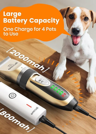 oneisall Dog Clippers and Paw Trimmer Kit 2 in 1 Low Noise Cordless Dog Clippers for Grooming Pet Hair Trimmers for Small and Large Dogs Cats Animals