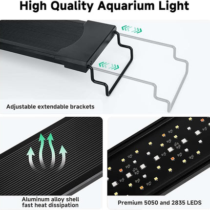 AQQA LED Aquarium Light, 24/7 Mode IP68 Waterproof Extendable Bracket Fish Tank Light, DIY Mode Full Spectrum Aquarium Plant Light, Adjustable Timer/Brightness Memory Function for 48-55 Inch Fish Tank
