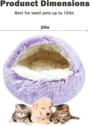 Cat Bed for Indoor Cats, Calming Cozy Cave with Self-Warming Plush, Entire Bed Machine Washable & Anti-Slip Base, Breathable Pet Bed for Small Cats&Dogs All Seasons (Purple, 20 * 20inch)