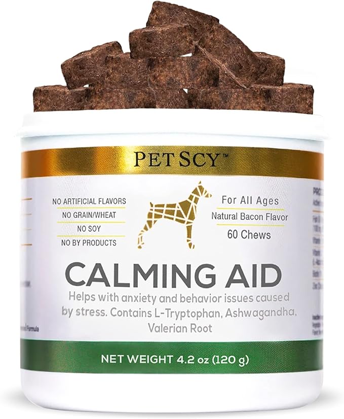 Petscy - Calming Chews for Dogs, Natural Dog Calming Chews with GABA and Lemon Balm for Stress & Anxiety Relief, Bite Sized Dog Anxiety Chews, Calming Dog Treats, 120g