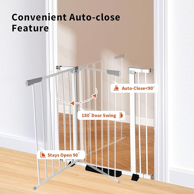 41" Tall Safety Pet Gate,Adjustable 29.92"-49.21" Wide,No Drilling Pressure Mount Kit,Auto Close Cat Gate Suitable for Stairs,Doorways,White (29.92"-49.21" W)