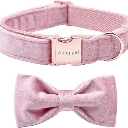 ARING PET Velvet Dog Collars with Bow tie, Bowtie Dog Collar, Cute Pink Collar for Girl and Boy Dogs,X-Large.