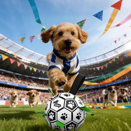 QDAN Dog Toys Dog Balls, World Cup Dog Soccer Ball with Straps, Dog Birthday, Herding Ball, Durable Balls for Small Medium Pet, Puppy Outdoor Toy (6 Inch)