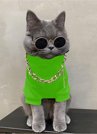 QWINEE 3Pcs Dog Hoodie Cat Apparel Dog Custume Set with Necklace and Sunglasses Pet Clothes for Puppy Small Medium Dogs Cats Green Medium