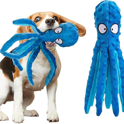 Alphatool Squeaky Dog Toys - No Stuffing Octopus Soft Plush Crinkle Toys to Keep Them Busy, Interactive Essentials for Small Medium Pets Dogs Gifts, 1pcs Blue