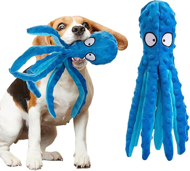 Alphatool Squeaky Dog Toys - No Stuffing Octopus Soft Plush Crinkle Toys to Keep Them Busy, Interactive Essentials for Small Medium Pets Dogs Gifts, 1pcs Blue
