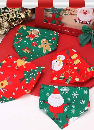 BINGPET Christmas Dog Bandanas - 4 Pack Holiday Xmas Pet Doggy Triangle Scarf with Christmas Element Patterns for Small Medium Large Dog Cat Boy Girl