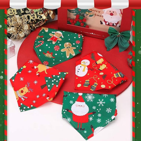 BINGPET Christmas Dog Bandanas - 4 Pack Holiday Xmas Pet Doggy Triangle Scarf with Christmas Element Patterns for Small Medium Large Dog Cat Boy Girl