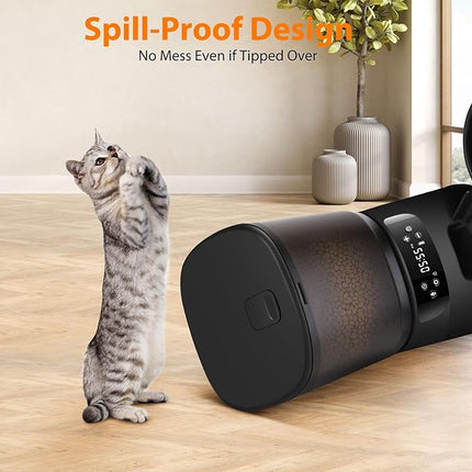 Automatic Cat Feeders for Two Cats, 5L/20 Cups Double Automatic Cat Food Dispenser with 2 Stainless Bowls, Timer Setting 20 Portions 6 Meals Per Day, 10s Meal Call, Pet Feeder for Dog (Black, 5L)