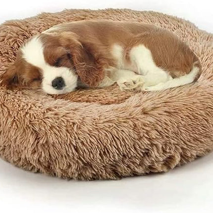 Dog Bed, Cat Calming Bed, Faux Fur Pillow Pet Donut Cuddler Round Plush Bed for Large Medium Small Dogs and Cats