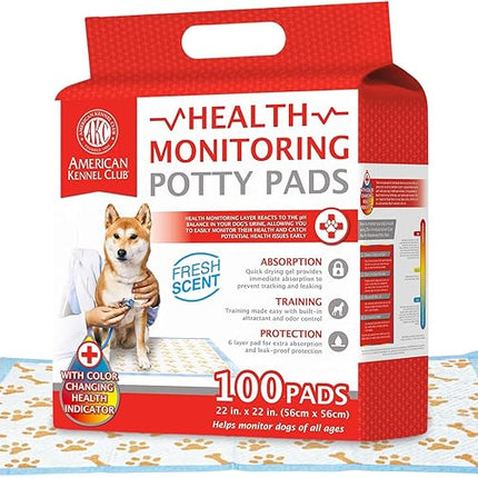 American Kennel Club Advanced Puppy Pads with Color-Changing Health+ Indicator and Ultra Absorbent Quick Dry Gel – 22''x22'' Leakproof Training Pads for Dogs – Fresh Scented – 100 Count