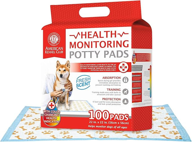 American Kennel Club Advanced Puppy Pads with Color-Changing Health+ Indicator and Ultra Absorbent Quick Dry Gel – 22''x22'' Leakproof Training Pads for Dogs – Fresh Scented – 100 Count