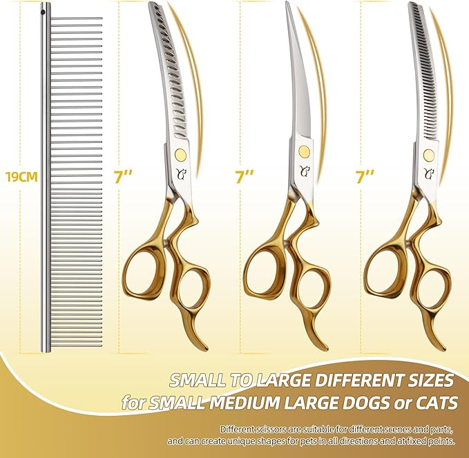 Dog Grooming Scissors,Curved Chunkers Shears Deg Grooming with Safety Round Tips, Sharp and Comfortable 4 in 1 Dog Scissers for Grooming