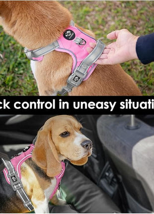 PHOEPET No Pull Dog Harness, Unique Colors Reflective Adjustable Dog Vest, with Soft Training Handle Metal Clips for Small Medium Large Dogs (Baby Pink Base & Grey Straps,M)