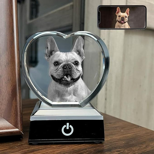 Personalized Dog, Cat Memorial Gifts for Pet Owners. Gift Box Included, Customized Laser Etched Crystal Photo (Small Heart)