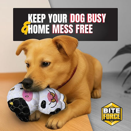 Bite Force -Durable & Strong Dog Toy Cow with Squeaker, Kevlar-Reinforced for Aggressive Chewers for Small Medium Large Dogs - Green.