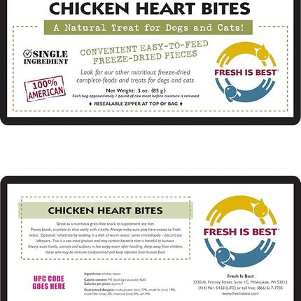 Fresh Is Best Freeze Dried Dog Treats - Raw Freeze Dried Chicken Hearts for Dogs & Cats - Dog Training Treats in Resealable Zipper Bag - High-Protein Single Ingredient - Made in The USA