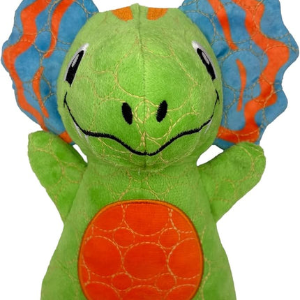 Bite Force - Durable & Strong Dog Toy Green Dino with Squeaker, Kevlar-Reinforced for Aggressive chewers.