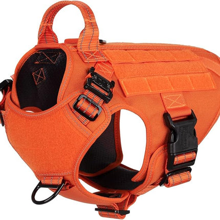 ICEFANG Tactical Dog Harness, Medium Size,2X Metal Buckle,Working Dog MOLLE Vest with Handle,No Pulling Front Leash Clip,Hook and Loop Panel (Orange,M (Pack of 1))