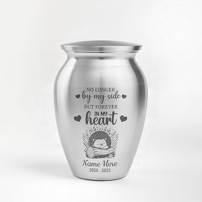 Artsy Woodsy Personalized Hedgehog Pet Memorial Cremation Mini Urn, Decorative Keepsake Small Urns for Ashes 2.56 inch, Remembrance Gifts for Pet Lovers in Loving Memory (05, 2.56x1.77)