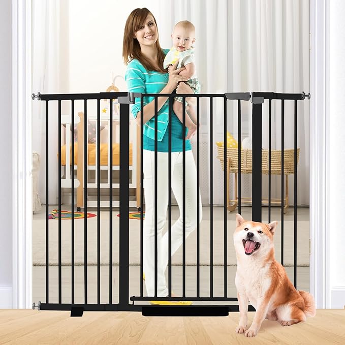 41 Inch Tall Baby Gate Auto Close Dog Gate Adjustable 29.92"-57.48" Wide Pressure Mounted Walk Through Swing Pet Gate for Doorways (Black, 29.92"-57.48" Wide)