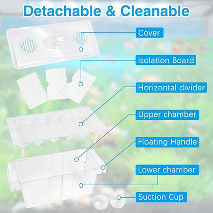 Tfwadmx Fish Breeding Box - 4 Rooms HD Aquarium Breeder with Suction Cups, Baby Hatchery Acrylic Incubator Isolation Box, Artificial Plant for Guppy Hatchery