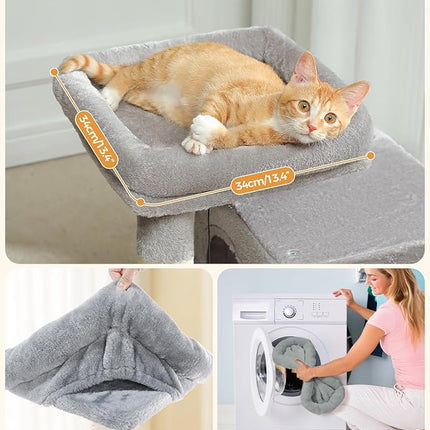 PAWZ Road Cat Tree, 30 Inches Cat Tower with Dual Condos for Indoor Cats, Plush Cat House with Padded Perch, Scratching Ramp and Posts and Replaceable Balls-Gray