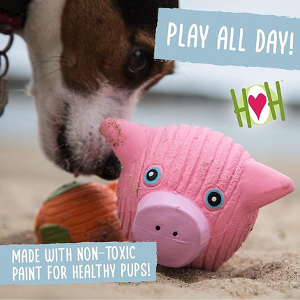 HuggleHounds Ruff-Tex Latex Ball Dog Toy - Dog Toys Rubber, Puppy Toys, Puppy Essentials, Heavy Duty Squeaky Ball for Small, Medium & Large Dogs, All Breeds - Hamlet Pig, Large