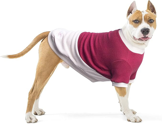 Large Dog Color Block Sweaters Warm Clothes Pullover Sweatshirts for Pitbull Labrador, Dark Red Grey, 4X-Large