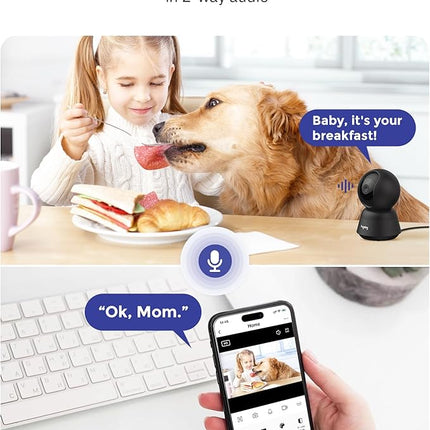 Hugolog 2K 3MP Indoor Pan/Tilt Security Camera with Auto-Focus,Ideal for Baby Monitor/Pet Camera/Home Security,Starlight Color Night Vision,Human/Pet AI,US Cloud,Compatible with Alexa