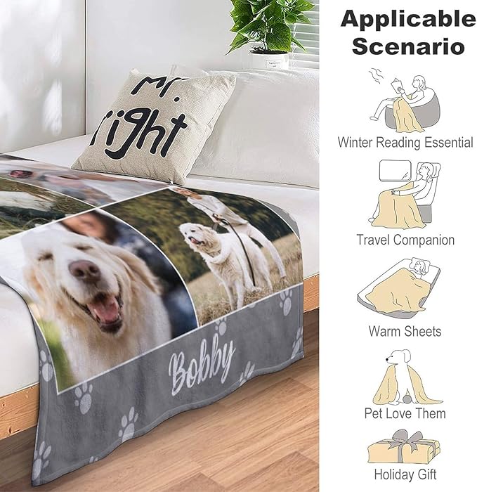 Custom Dog Memorial Gifts for Loss of Pet Cat, Personalized Dog Memorial Blanket with Photos, Pet Memorial Gifts, Pet Loss Gifts, Pet Memorial Throw Blanket, Remembrance Sympathy Bereavement Gifts