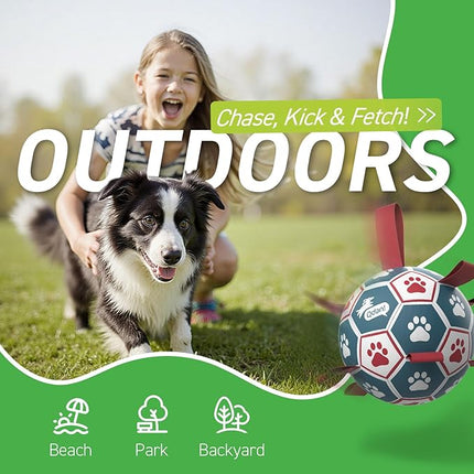 QDAN Dog Balls, World Cup Soccer Ball with Straps, Durable Herding Balls for Small Medium Pet, Puppy Birthday Gifts, Dog Water Toy, Pet Toys Puppy Ball (6 Inch)