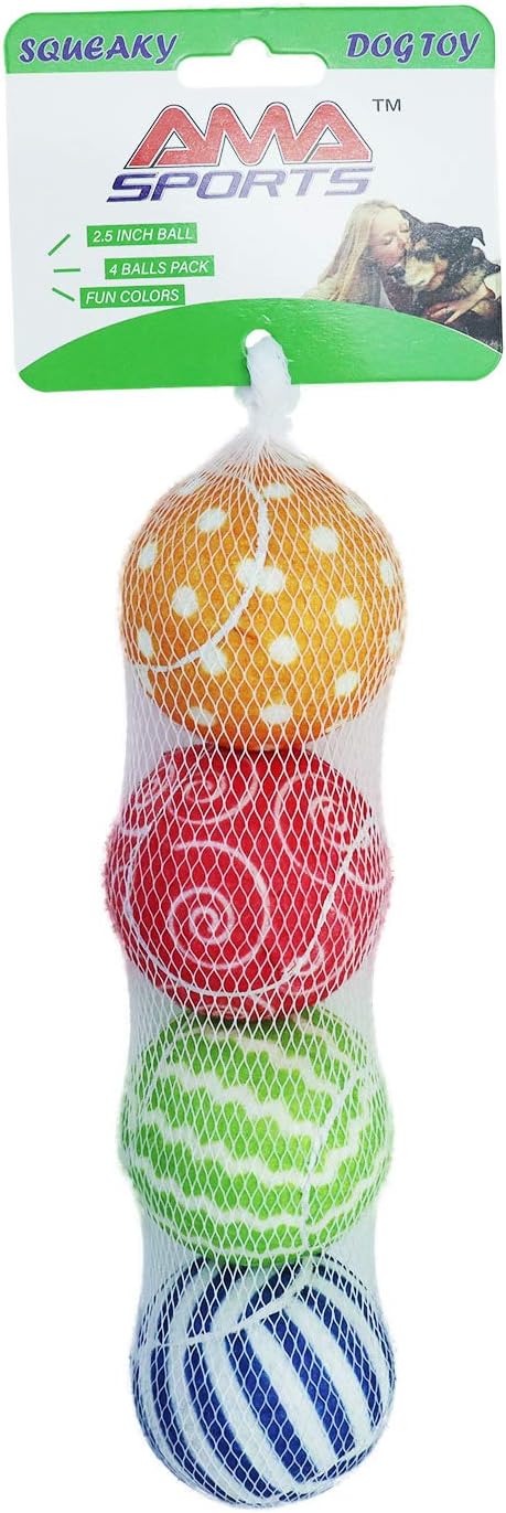 AMA SPORT Squeaky Tennis Balls for Dogs 4 Pack 2.5" Squeaky Tennis Balls for New Puppy Small Medium Dog Toys for Fetch, Exercise, Outdoor Play