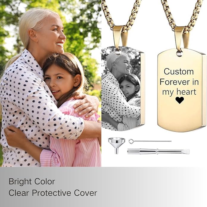 Personalized Ashes Necklace for Men Women Pet Custom Photo Text Urn Necklace Customized Engraving Holder Memorial Cremation Jewelry Keepsake Memorial Gifts