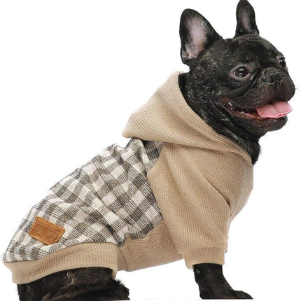 Fitwarm Tartan Plaid Dog Hoodie, Knitted Dog Clothes for Small Dogs Boy, Pet Sweatshirt, Knitted Sweater, Beige, XS